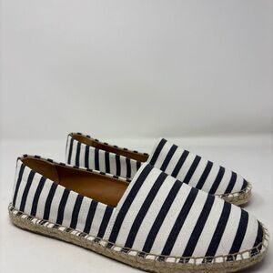 J Crew White And Navy Blue Striped Slip On Flat Roped Sole Shoes Women's Size 8